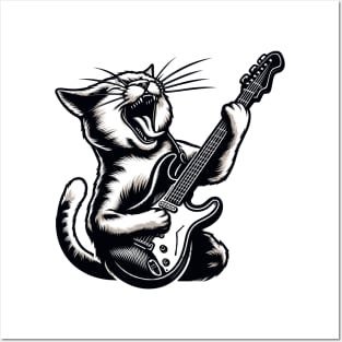 Cat Playing Guitar Posters and Art